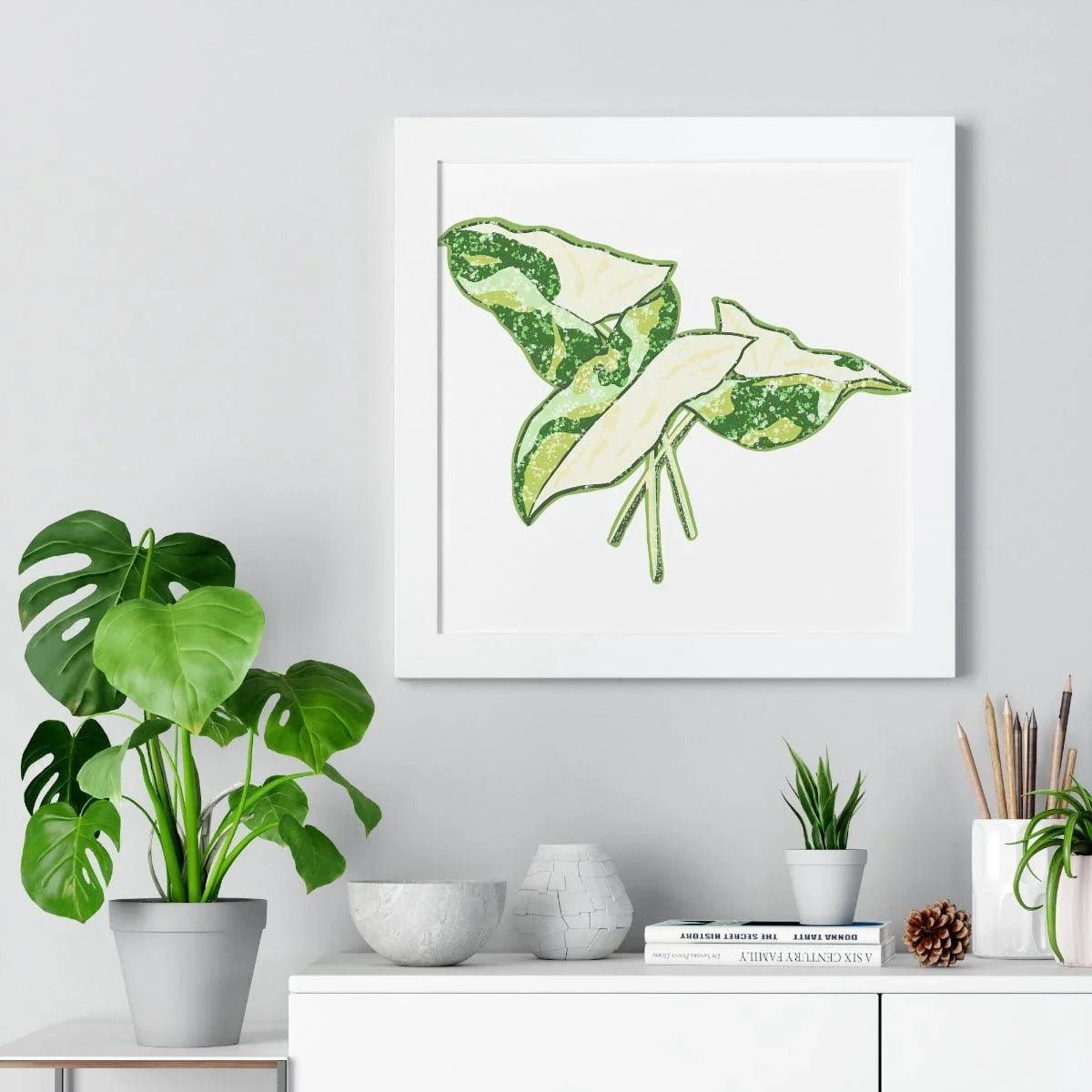 Marble Syngonium Framed Print – Botanical Wall Art