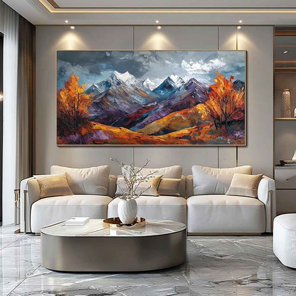 Handmade Oil Painting Canvas Wall Art Decoration Snow Mountain Autumn Scenery Pictures For Home Decor Rolled Frameless Unstretched Painting