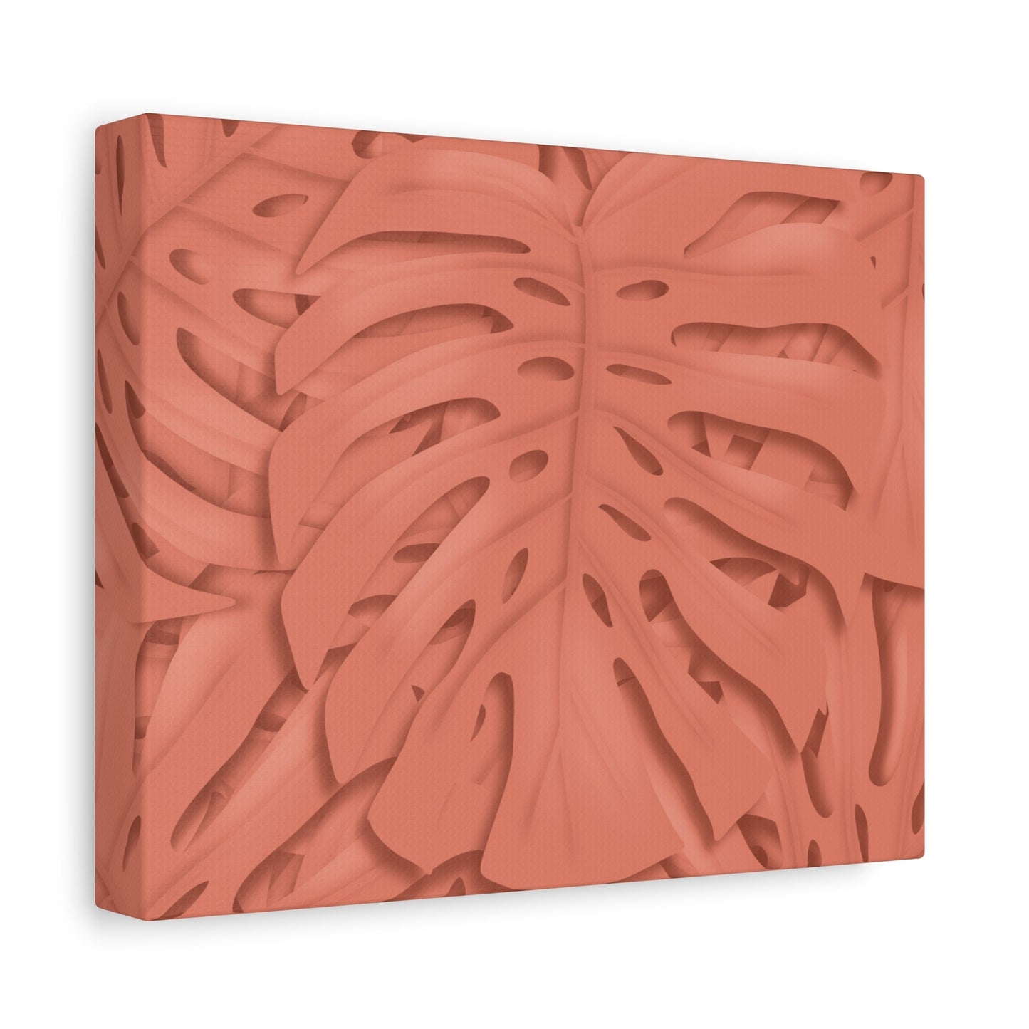 Coral Monstera Canvas Print – Botanical Wall Art