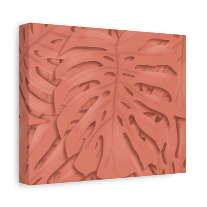 Coral Monstera Canvas Print – Botanical Wall Art
