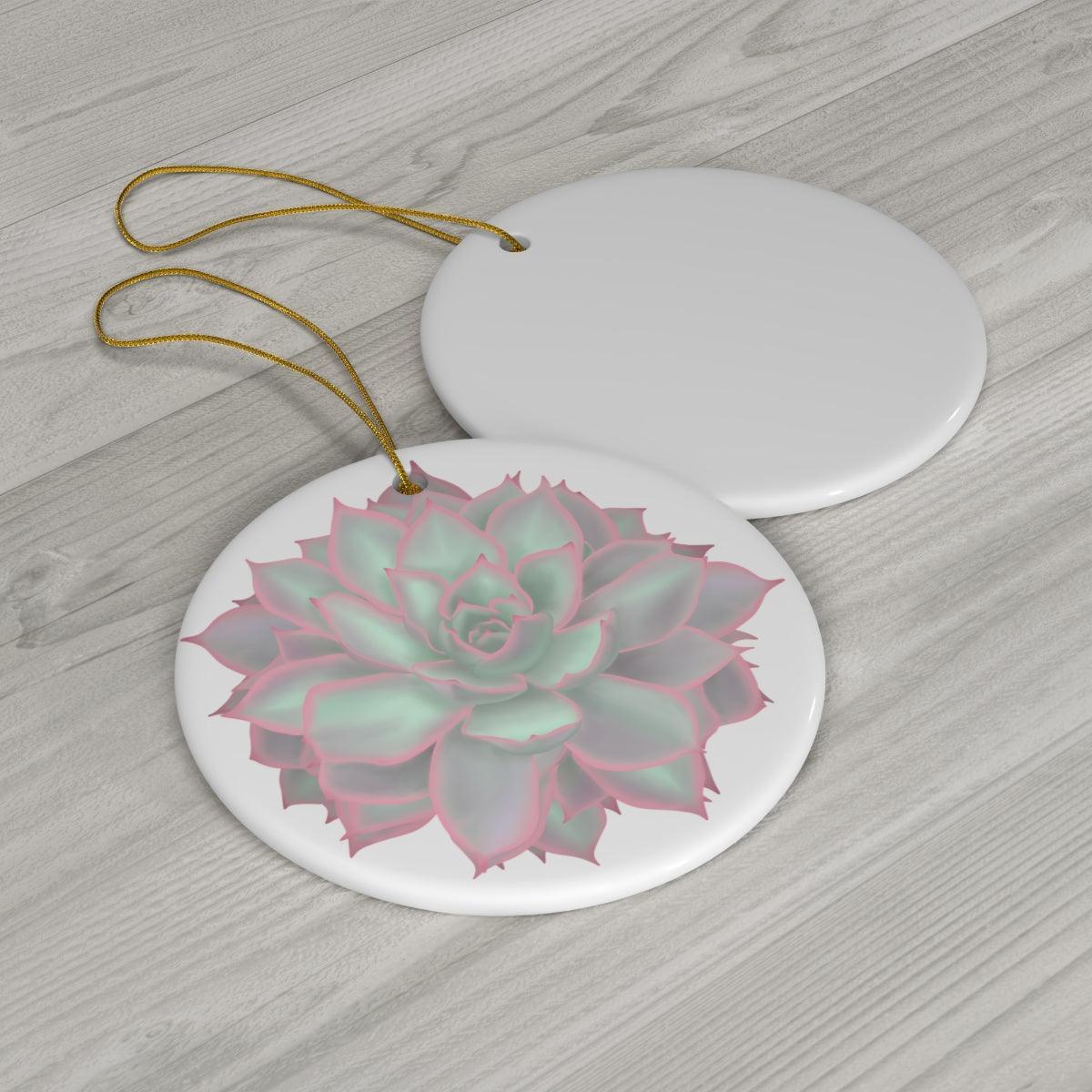 Graptopetalum Murasaki Succulent Ceramic Ornament – Gold Tone String