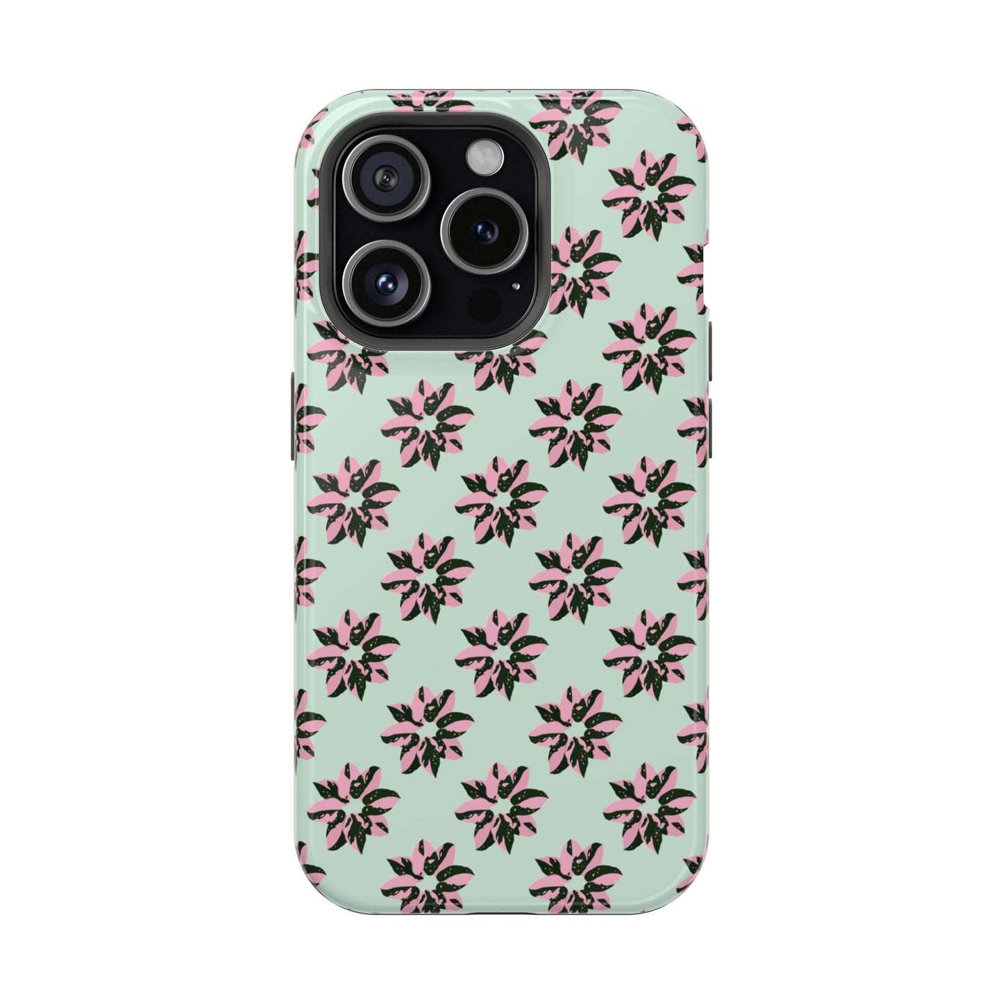 Pink Princess Philodendron Pattern Phone Case – Dual Layer Protective Cover