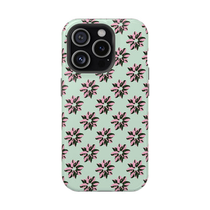 Pink Princess Philodendron Pattern Phone Case – Dual Layer Protective Cover