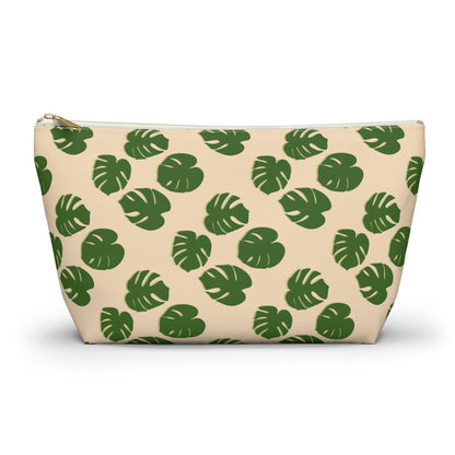 Monstera Pattern Accessory Pouch – Makeup Bag With T-Bottom