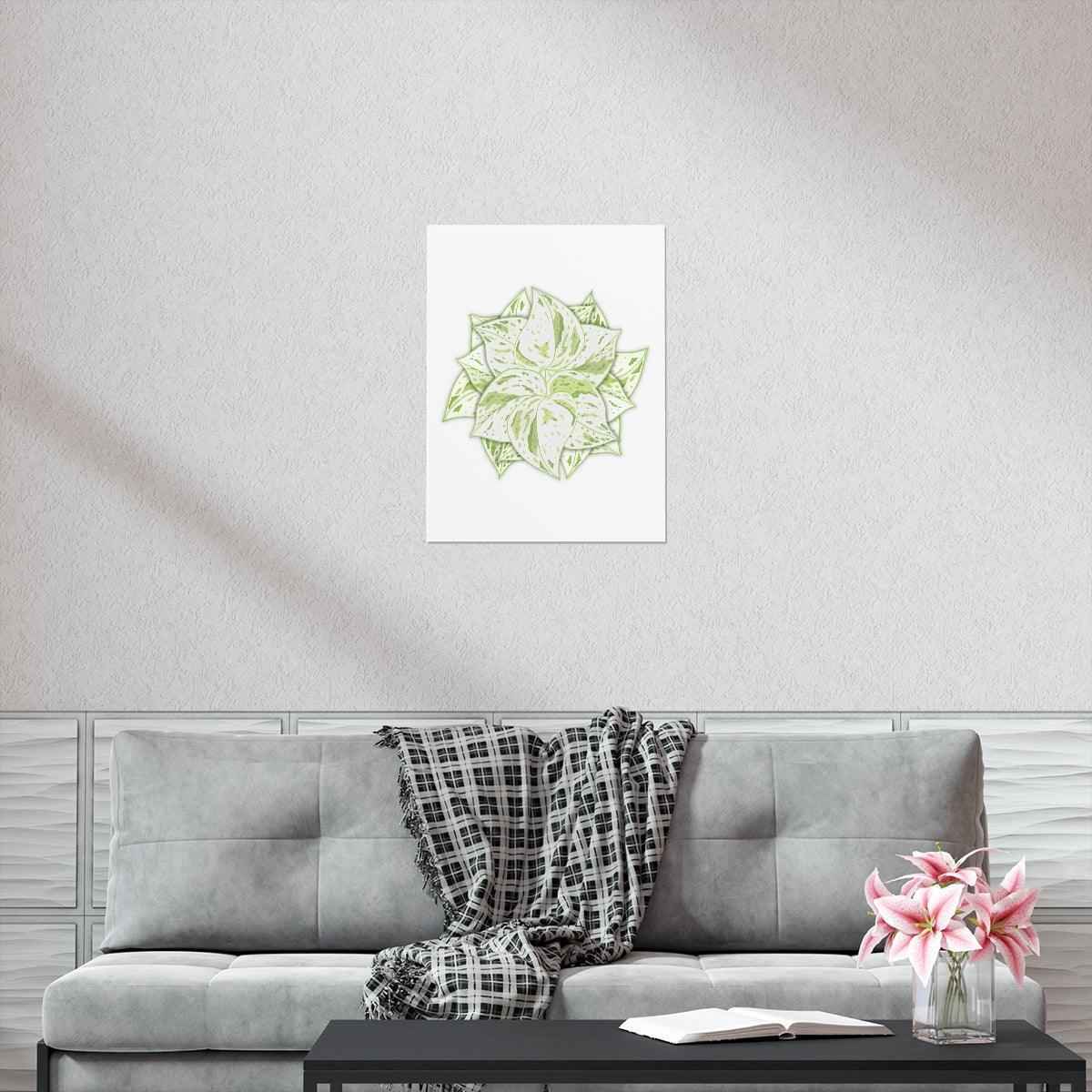 Snow Queen Pothos Botanical Print – Unframed Wall Art