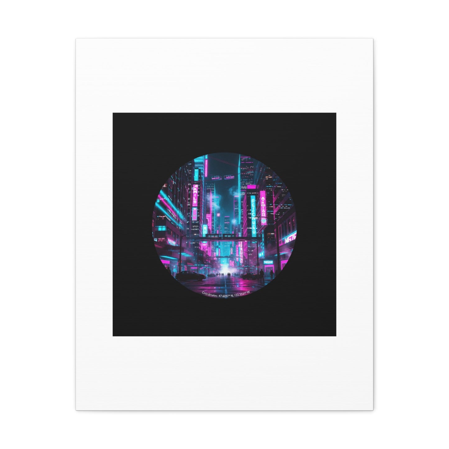 Neon Cyberpunk Cityscape Canvas | synthwave skyline, future city art