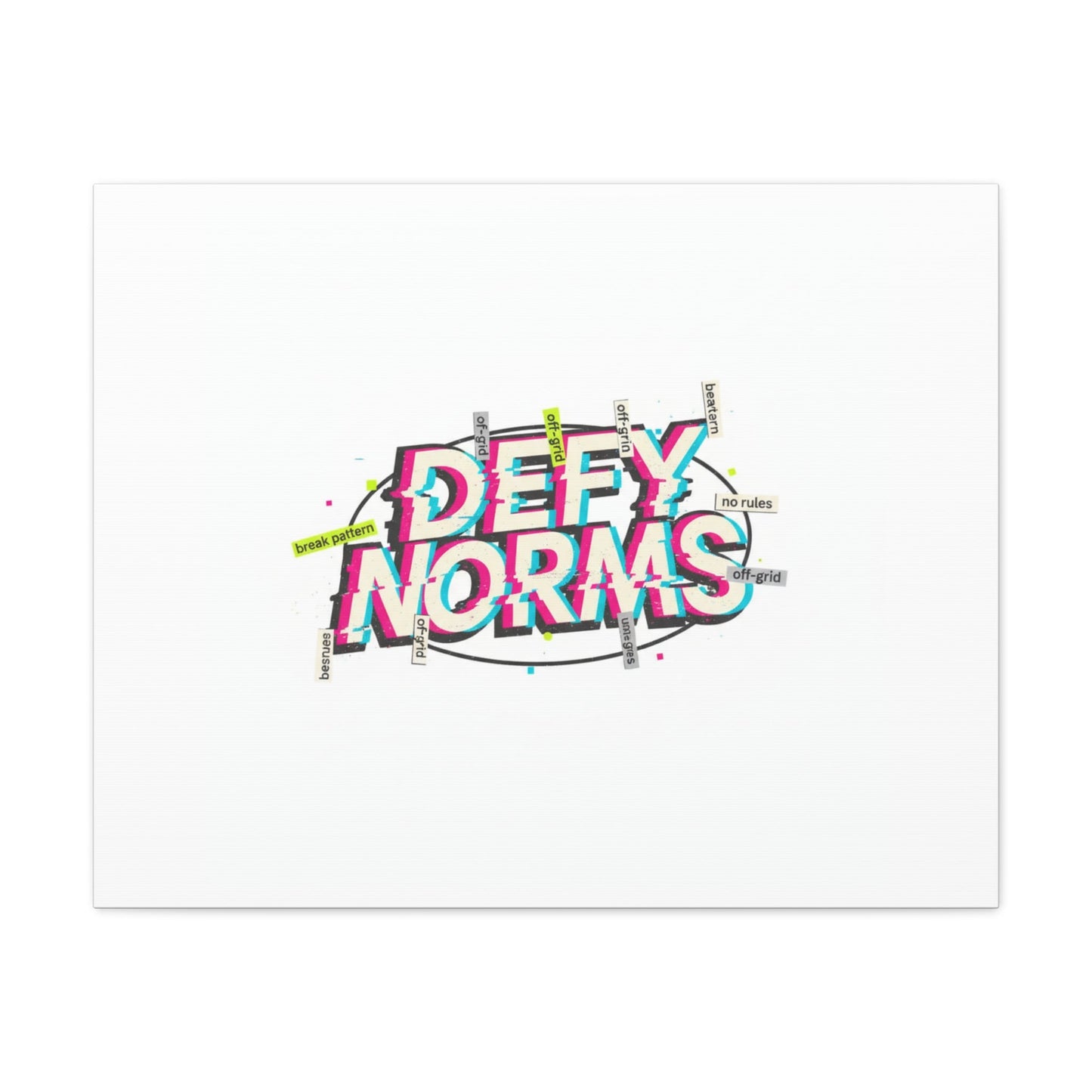 Defy Norms Canvas, Anti-Aesthetic Glitch Typography, Brutalist Poster Style