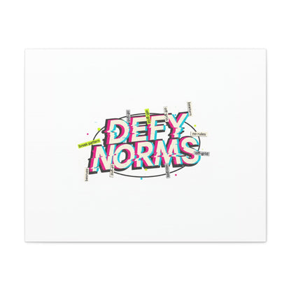 Defy Norms Canvas, Anti-Aesthetic Glitch Typography, Brutalist Poster Style