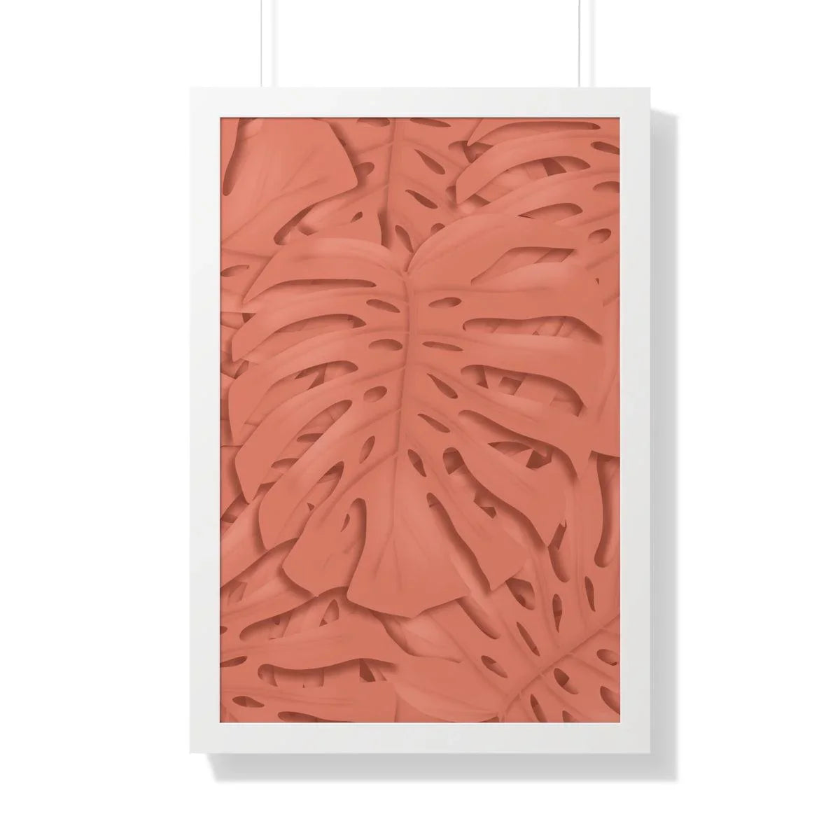 Coral Monstera Framed Print – Botanical Wall Art