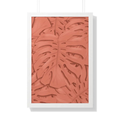 Coral Monstera Framed Print – Botanical Wall Art