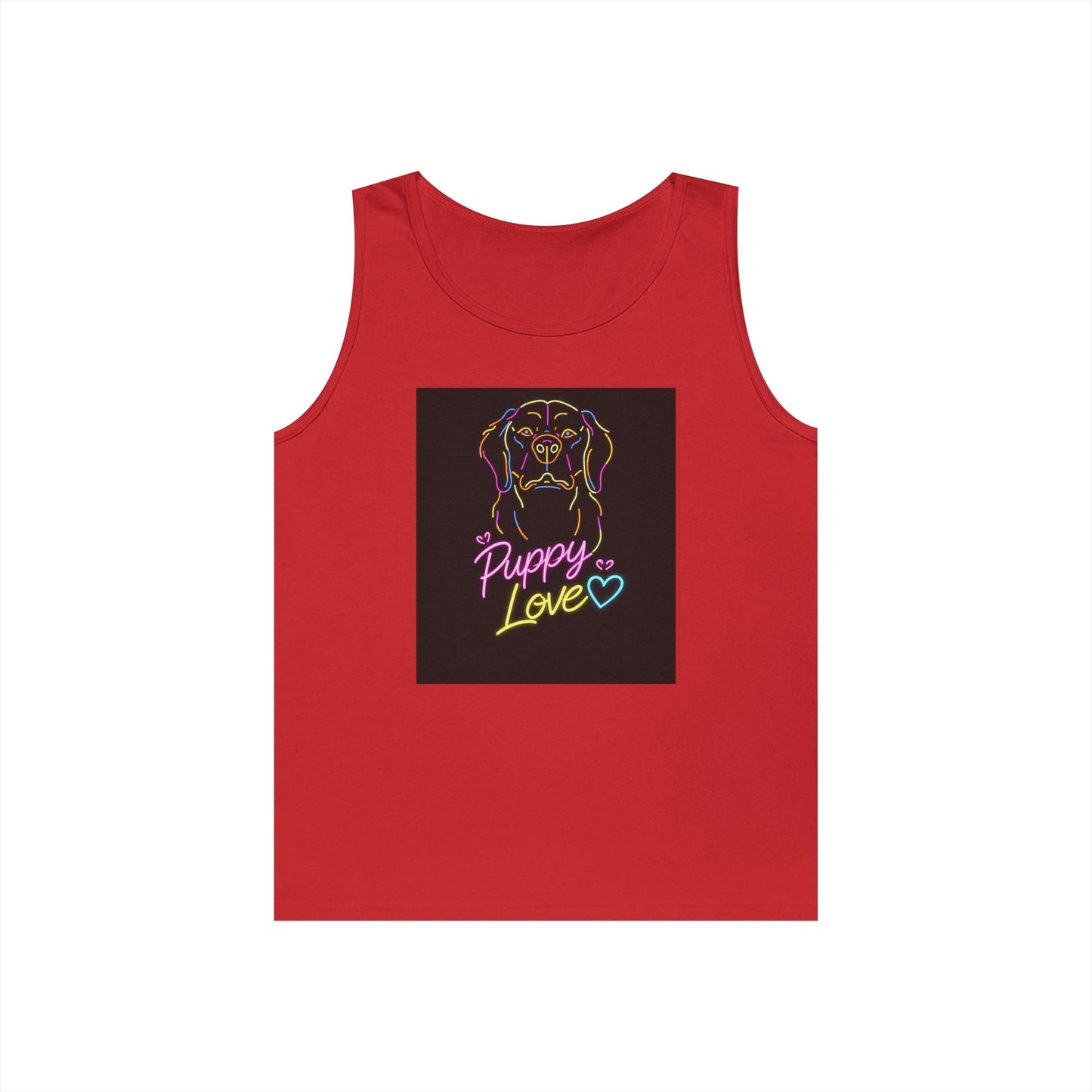 Puppy Love Tank Top — Neon Dog Graphic Summer Tee