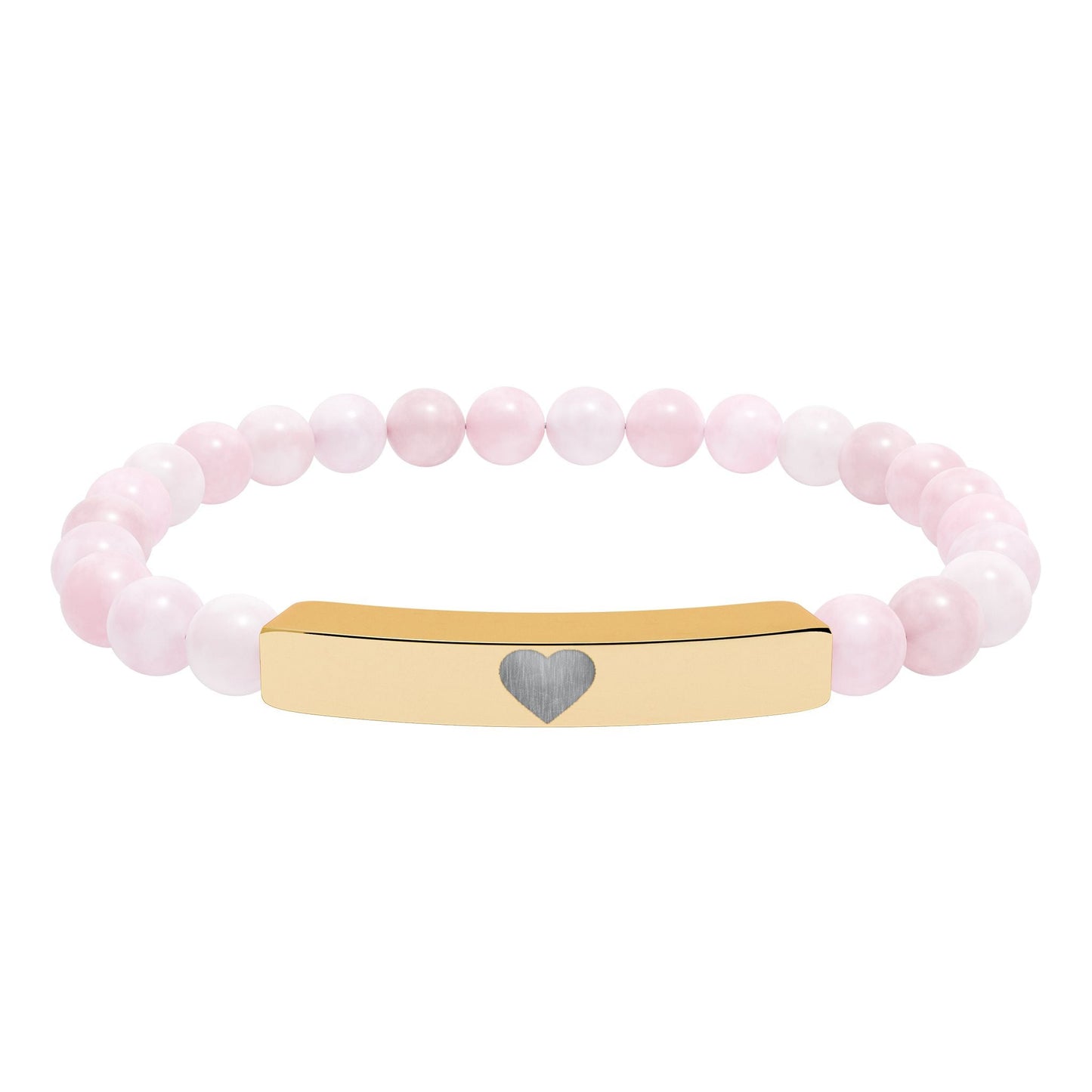 Engraved Natural Stone Stretch Bar Bracelet — Personalized Heart Bar Beaded Bracelet
