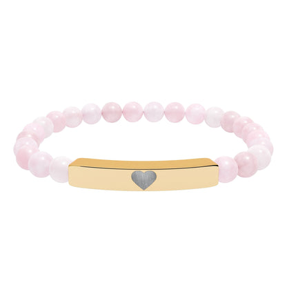 Engraved Natural Stone Stretch Bar Bracelet — Personalized Heart Bar Beaded Bracelet