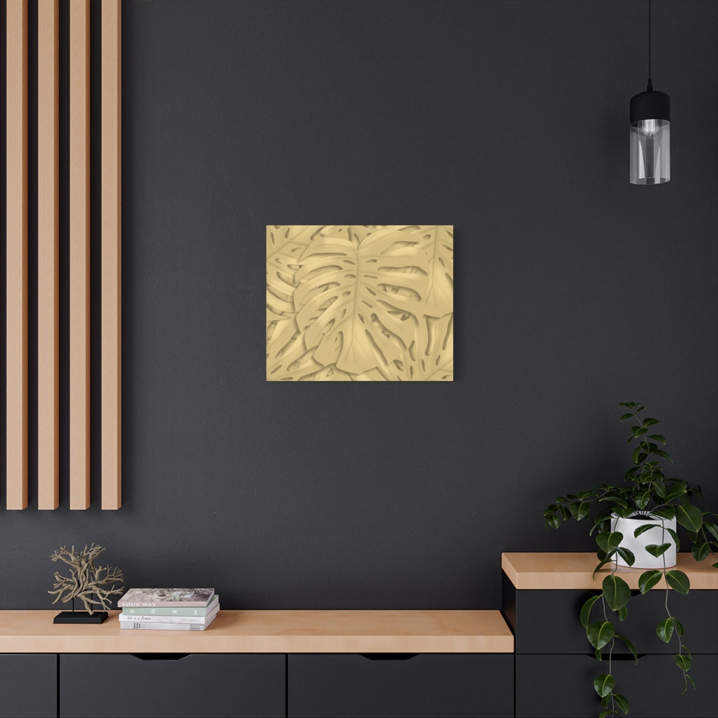 Golden Monstera Canvas Print – Botanical Wall Art