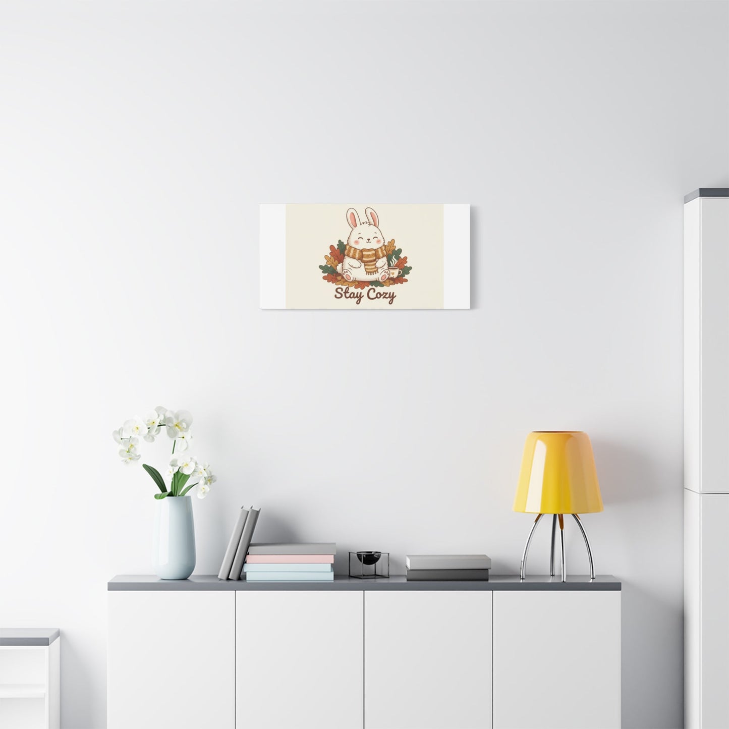 Cozy Bunny Illustration Canvas | Cute Critter Winter Forest Art