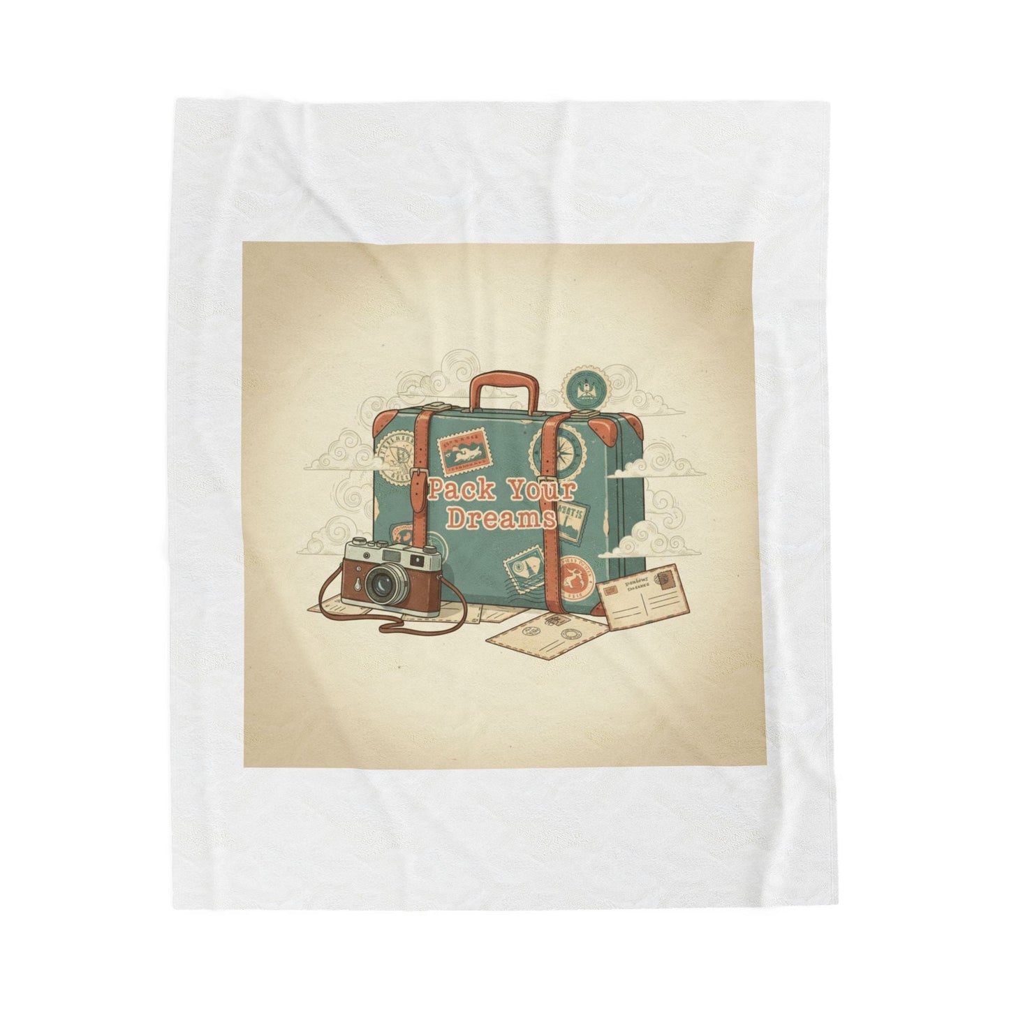 Vintage Postcard Travel Stamps Velveteen Plush Blanket | wanderlust design, passport stamp