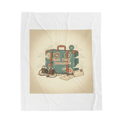 Vintage Postcard Travel Stamps Velveteen Plush Blanket | wanderlust design, passport stamp