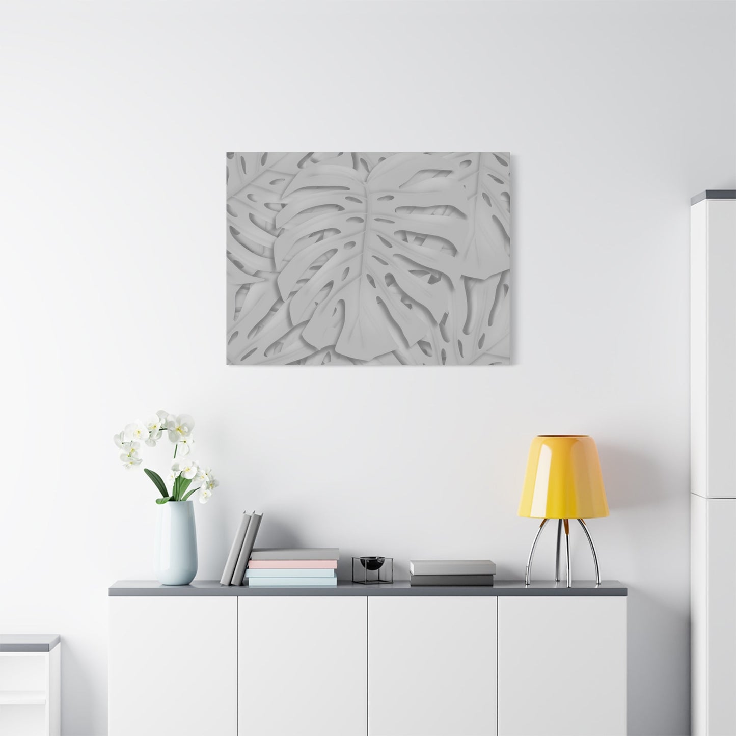 Soft Grey Monstera Canvas Print – Botanical Wall Art