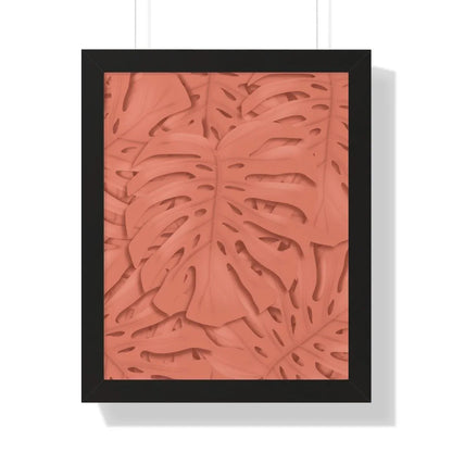 Coral Monstera Framed Print – Botanical Wall Art