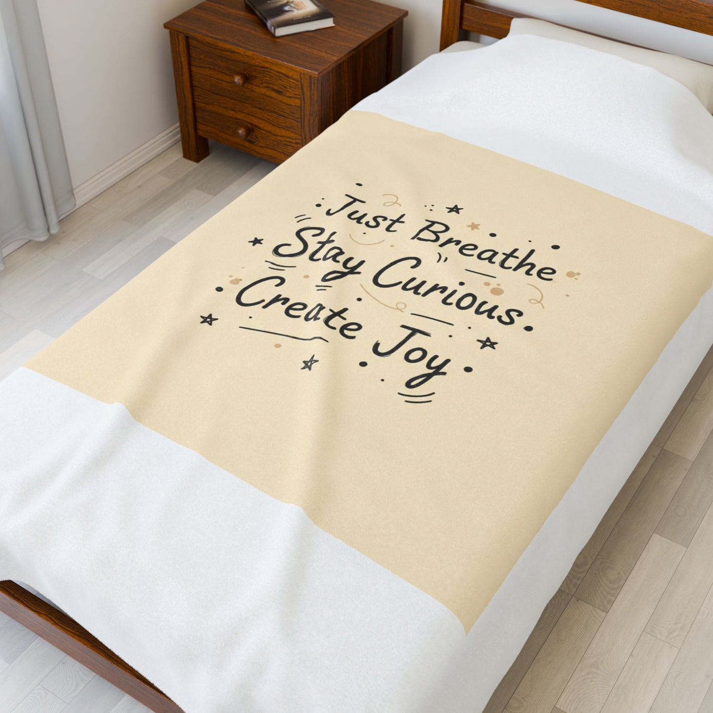 Just Breathe Stay Curious Create Joy Blanket | messy handwriting, doodle text