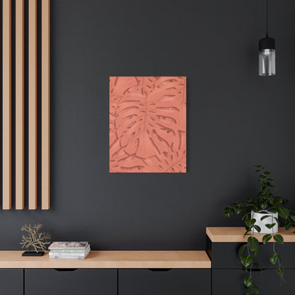 Coral Monstera Canvas Print – Botanical Wall Art