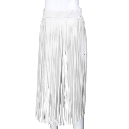 Women's Alternative Bondage Clothing Black White Leather Multiple Fringe Skirts