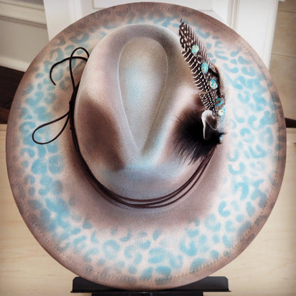 Hand-Painted Leopard Boho Western Cowgirl Hat & Band-Brown/Regalite 986t