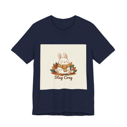 Stay Cozy Bunny T-Shirt | cute animal illustration, winter forest art