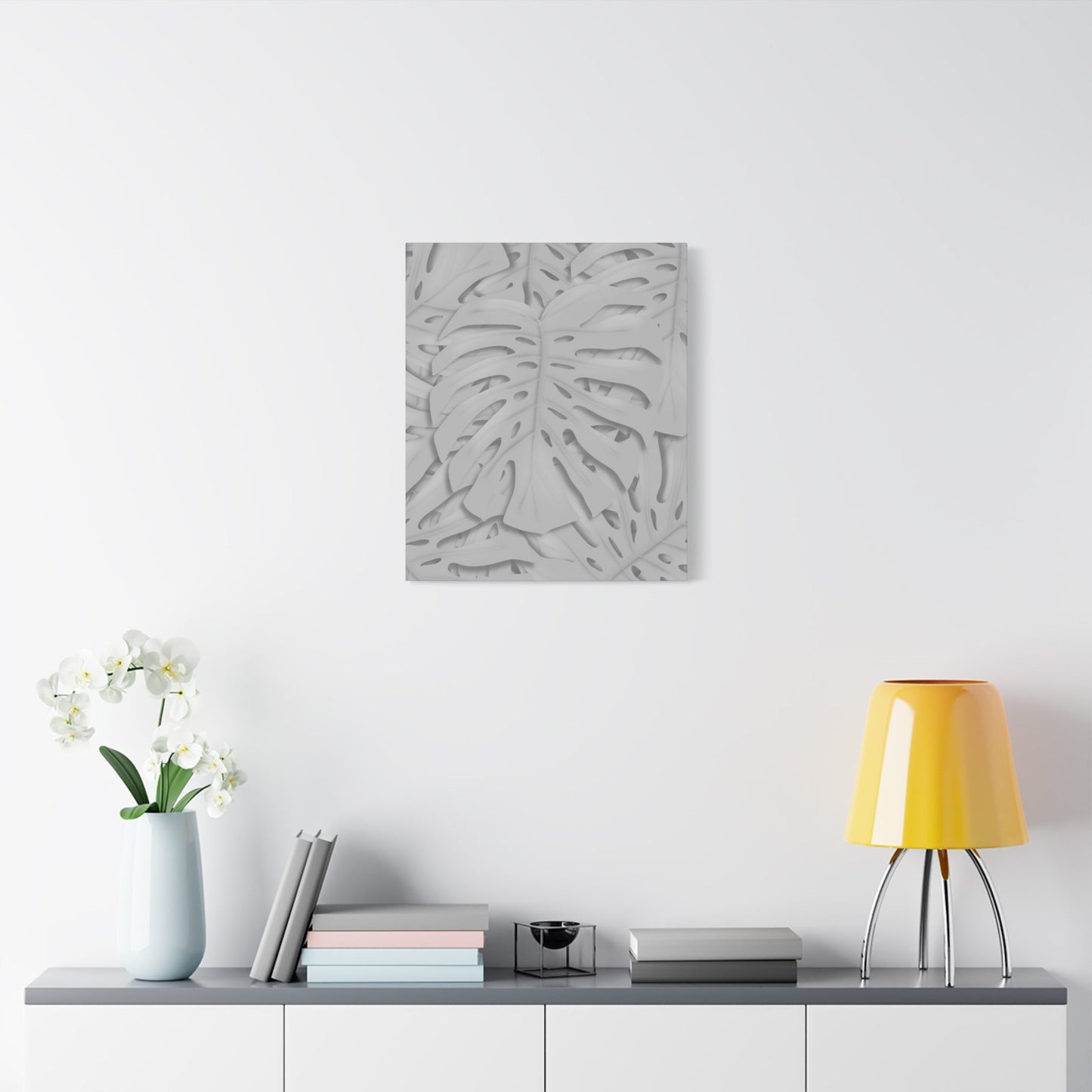 Soft Grey Monstera Canvas Print – Botanical Wall Art