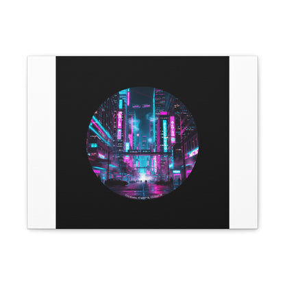 Neon Cyberpunk Cityscape Canvas | synthwave skyline, future city art