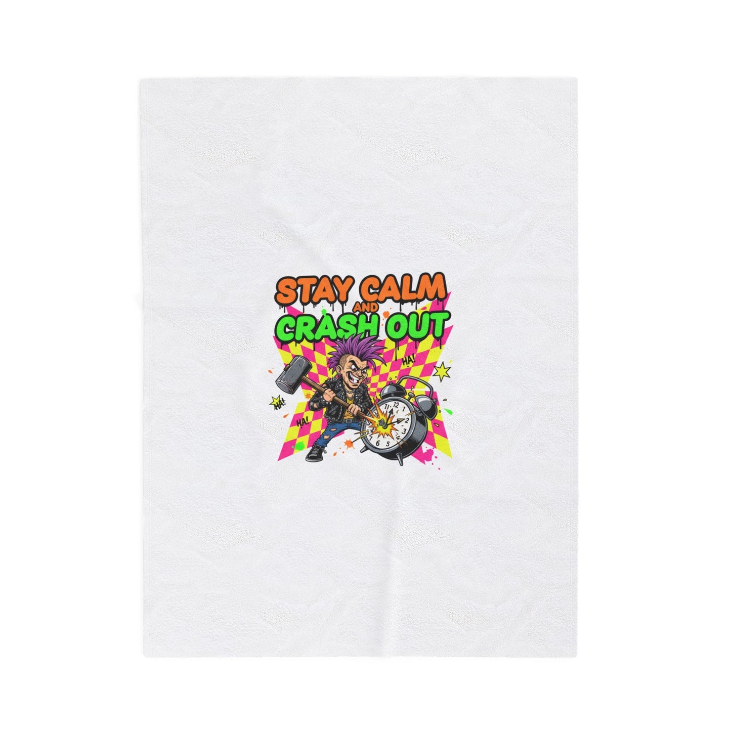 Stay Calm Crash Out Velveteen Blanket | neon skate graffiti, meltdown design
