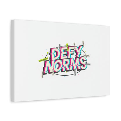 Defy Norms Canvas, Anti-Aesthetic Glitch Typography, Brutalist Poster Style