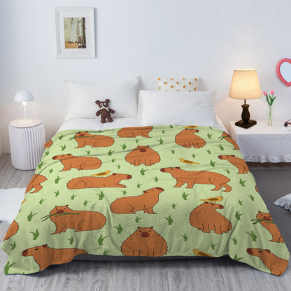1 Pce Of Flannel Bird And Capybara Combined Pattern Soft And Fluffy Multifunctional Outdoor Beach Camping Living Room Sofa Office Nap Printed Blanket