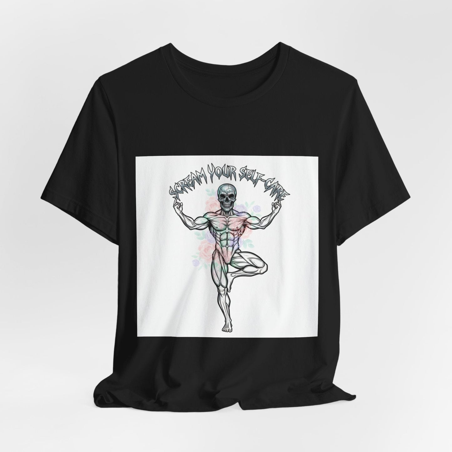 Hard Rock Motivational Skull Yoga Tee | metal font shirt, gothic wellness quote
