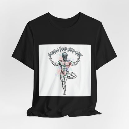 Hard Rock Motivational Skull Yoga Tee | metal font shirt, gothic wellness quote