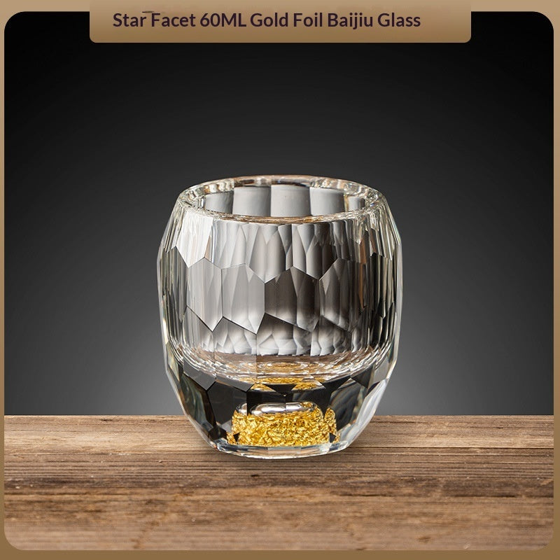 Diamond Faceted Gold Foil White Vertical Turquoise Wine Glass
