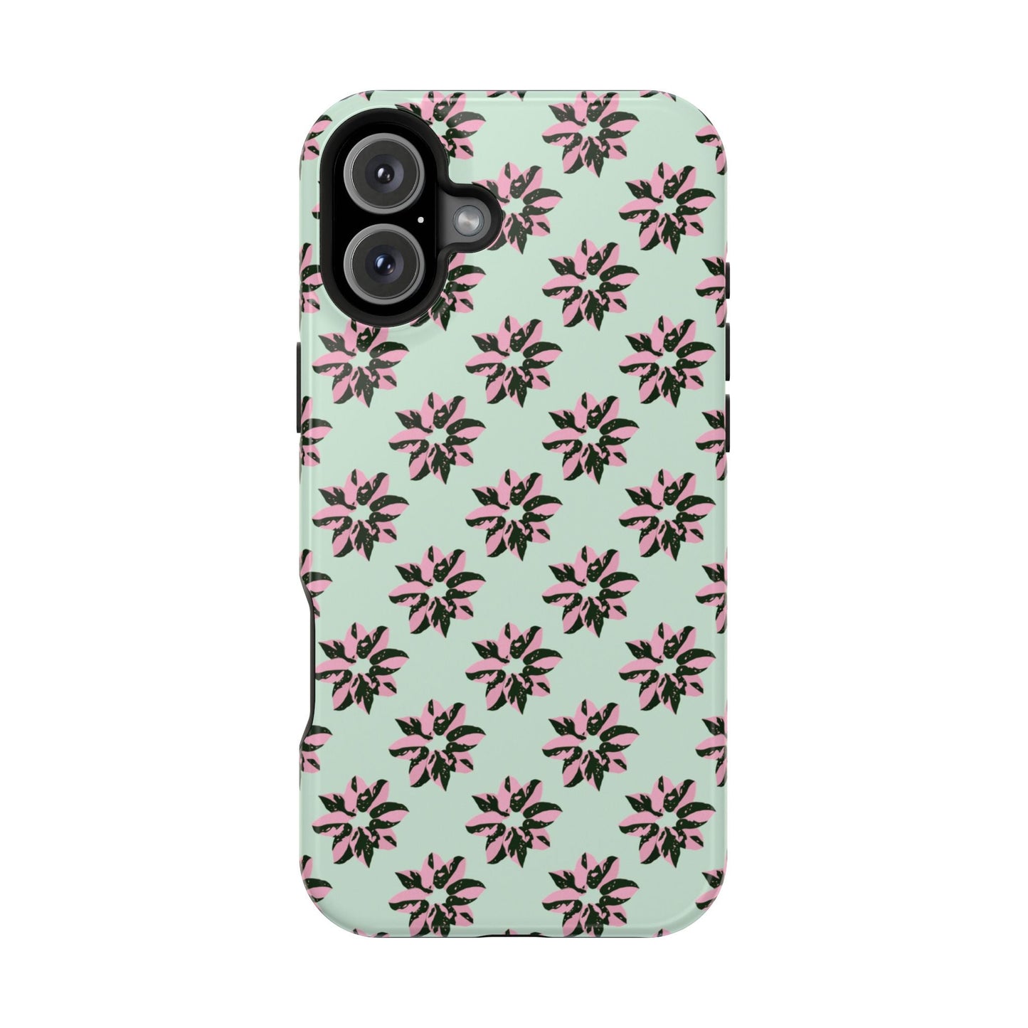 Pink Princess Philodendron Pattern Phone Case – Dual Layer Protective Cover
