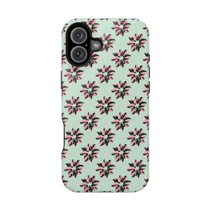 Pink Princess Philodendron Pattern Phone Case – Dual Layer Protective Cover