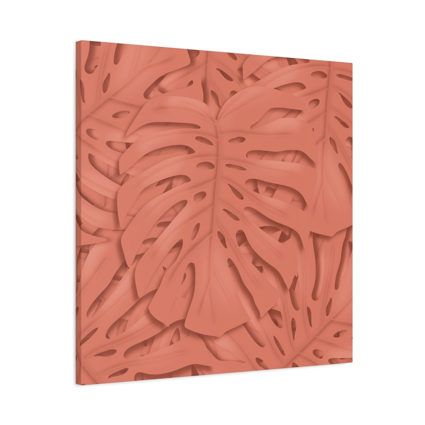 Coral Monstera Canvas Print – Botanical Wall Art