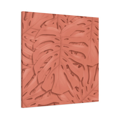 Coral Monstera Canvas Print – Botanical Wall Art