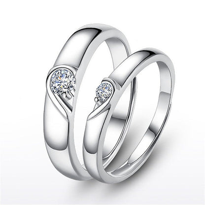 Silver heart diamond ring couple love wedding ring engagement diamond ring men and women marriage wedding heart