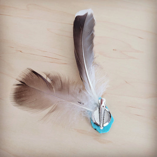 Clip-On Feather Hat Band-Blue Turq w/ Brown Feather 954r