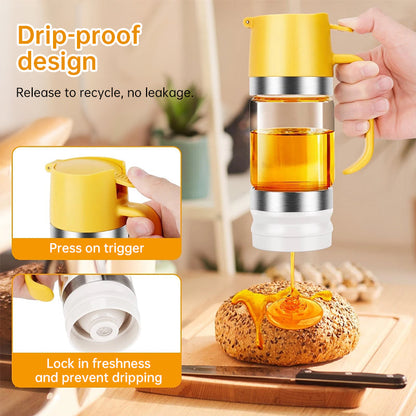 300ml Durable Glass Honey Dispenser with Handle, Transparent, Drip-Proof Press Pump for Bread, Honey Pot