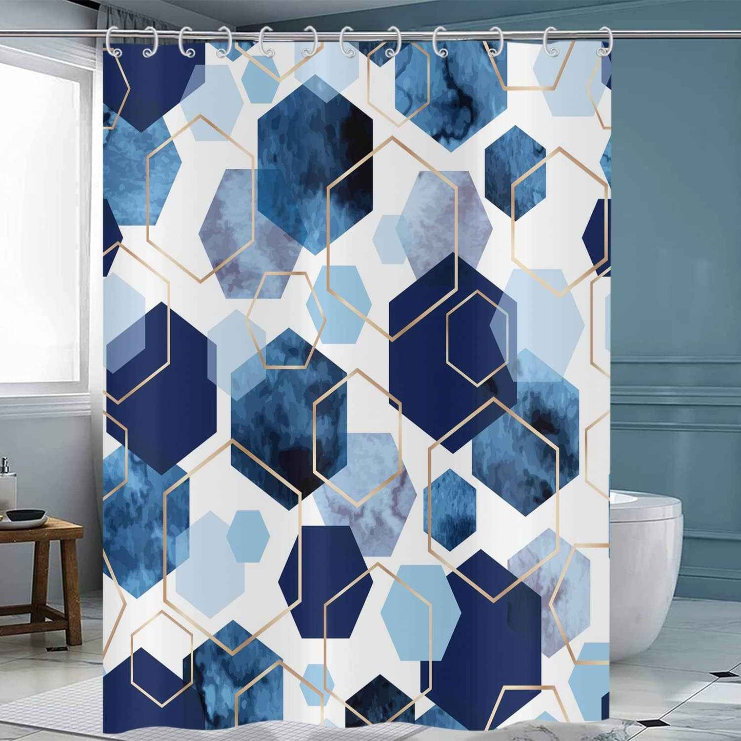 Blue Shower Curtain Abstract Geometric Modern