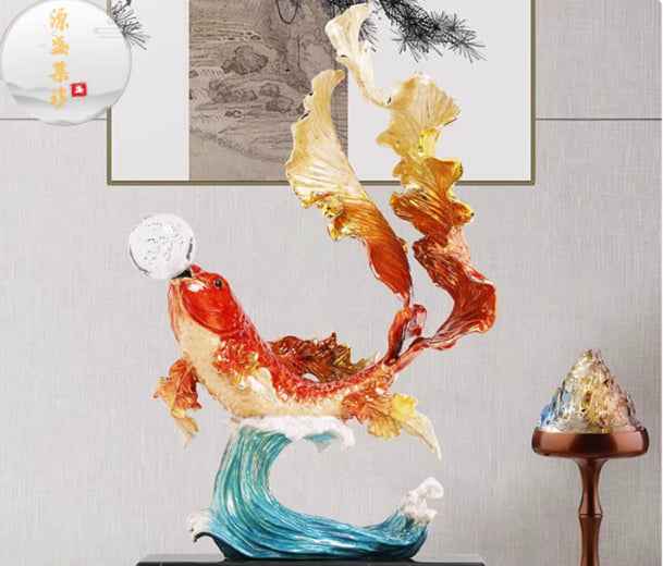 Enamel Koi Fish Leaping The Dragon Gate Ornament In New Chinese Style