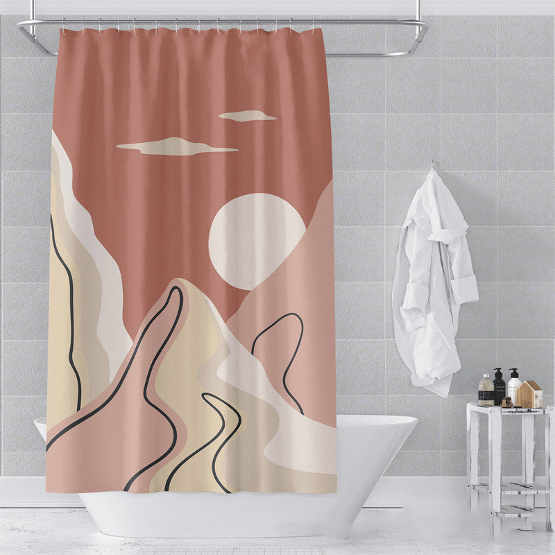 Morandi Abstract Art Shower Curtain - Luxury Waterproof Polyester Fabric with Muted Earth Tones for Modern Minimalist Decor