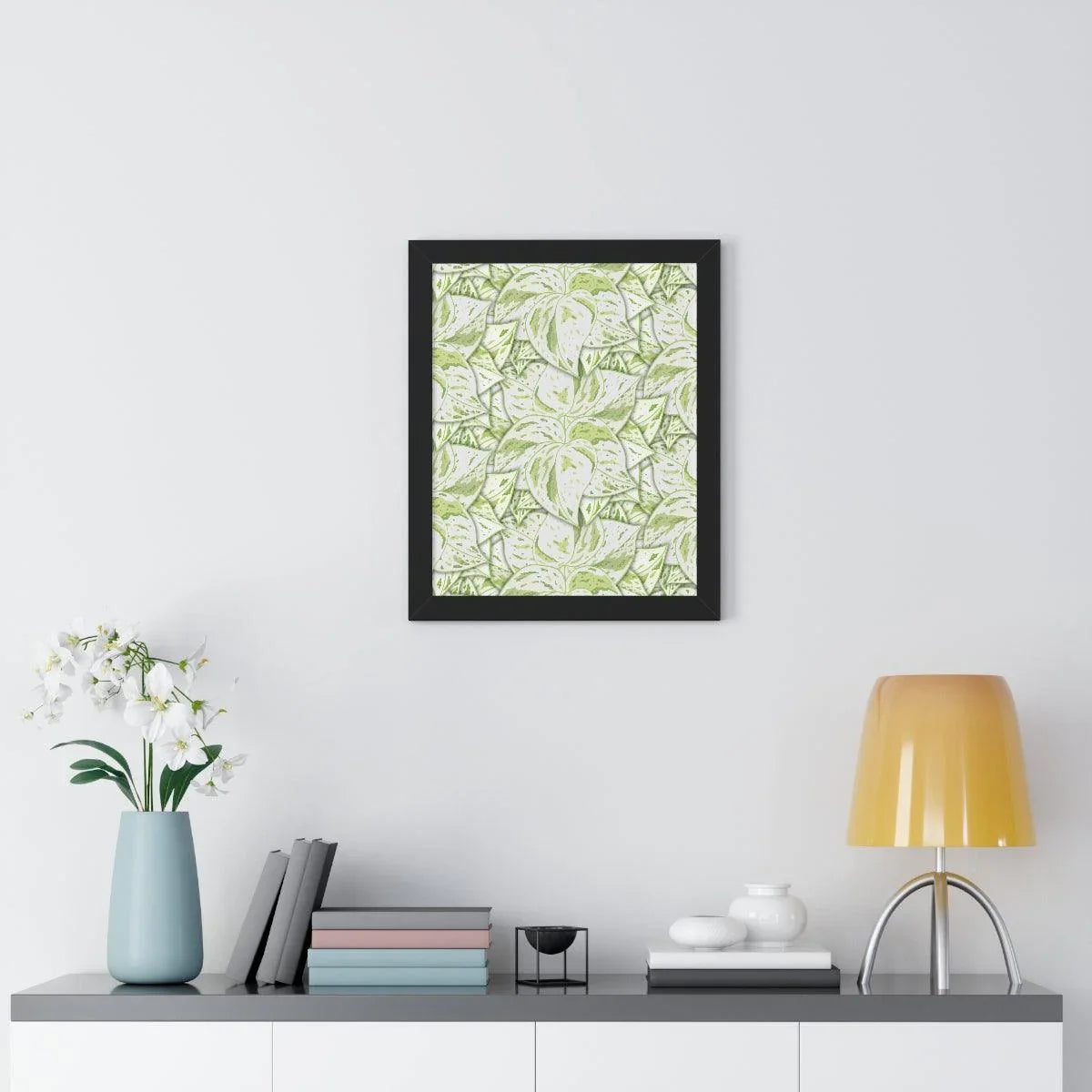 Snow Queen Pothos Pattern Framed Print – Botanical Wall Art