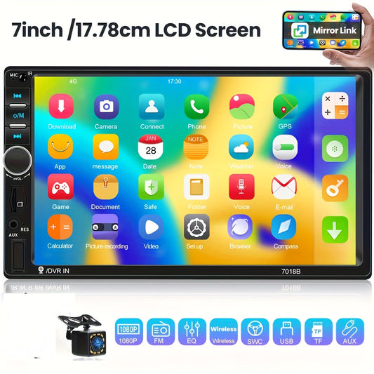 CAMECHO 1pc Double Din EQ Car Stereo Featuring a 7" LCD Display, Equipped with Wireless FM, MP5 Player, USB/SD/AUX Inputs, And Mirror Link Functionality, Ideal As Christmas And Black Friday Gifts, Without Battery