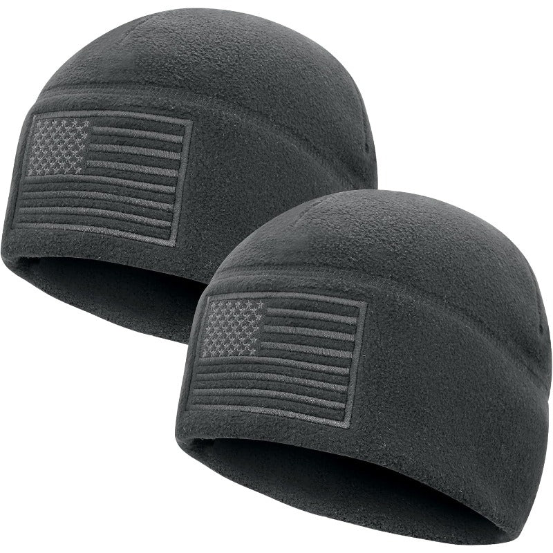 Set of 2 Winter Beanie Hats Featuring a Cap And American Flag Design