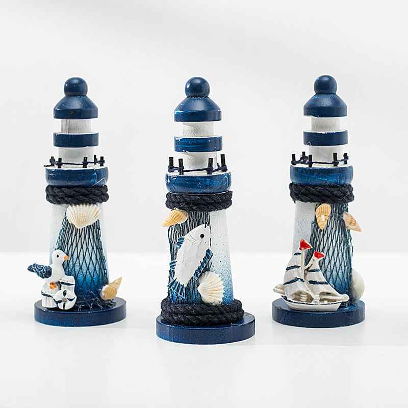 Mediterranean Wooden Pressing Die Ocean 13cm Small Lighthouse Ornaments